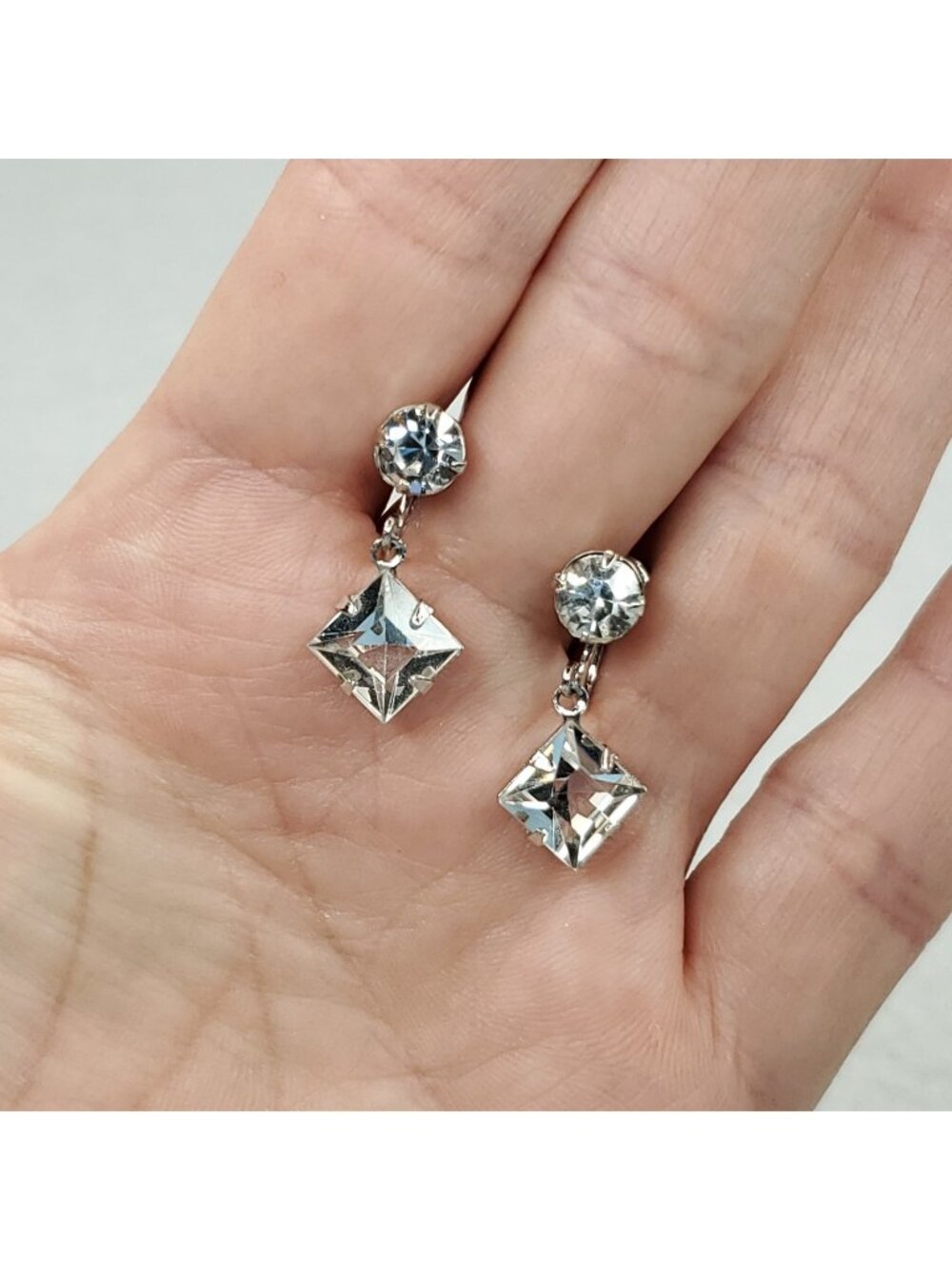 Vintage Rhinestone Earrings Gold Filled Silver Tone Screw Back Dainty 3/4"